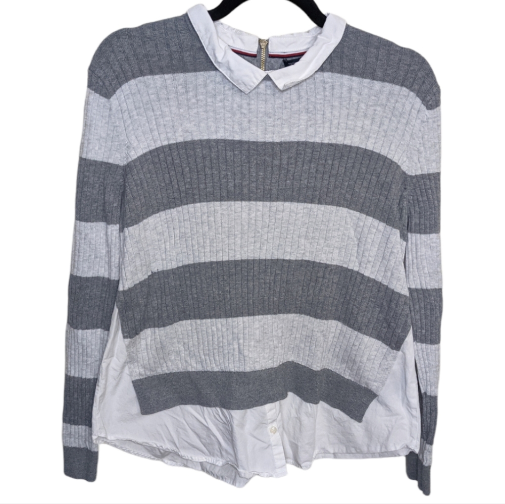 Tommy Hilfiger Women's Striped Layered Sweater Shirt 🤍